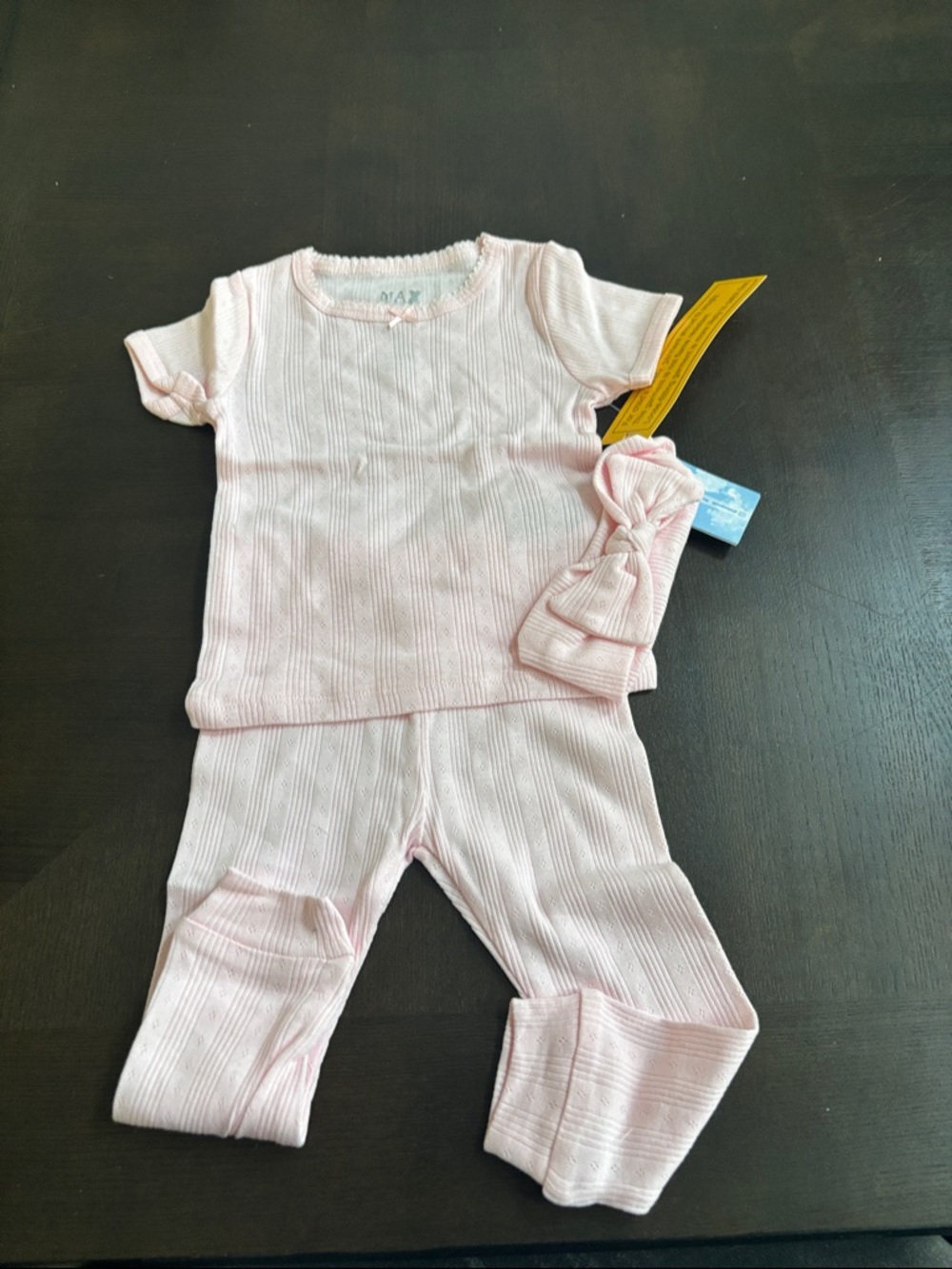 Soft Ribbed Pink Kids Pajama Set with Knotted Headband